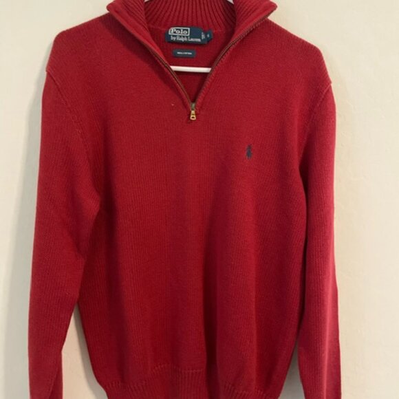 Polo Ralph Lauren Red Pullover 1/4 zip Sweater  Unisex Men's small womans Medi - Picture 1 of 4
